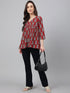 Maroon Cotton Floral Block Print Flared Top
